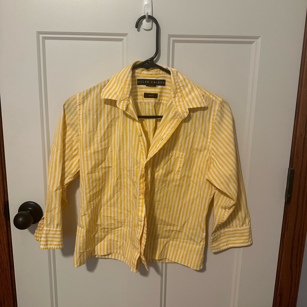 Size 6 Ralph Lauren Yellow Striped Button Up 100% Cotton